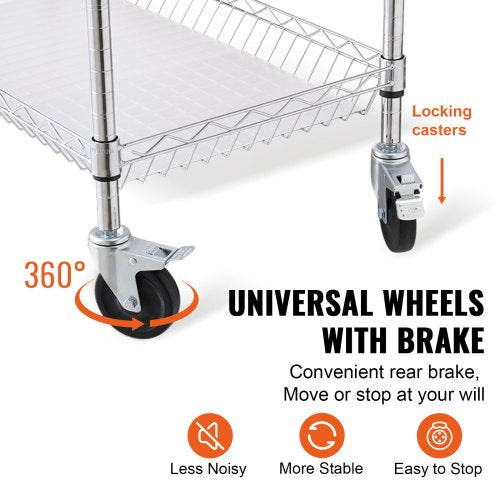 Kitchen Utility Cart 3 Tiers Wire Rolling Cart with 661LBS Capacity Steel