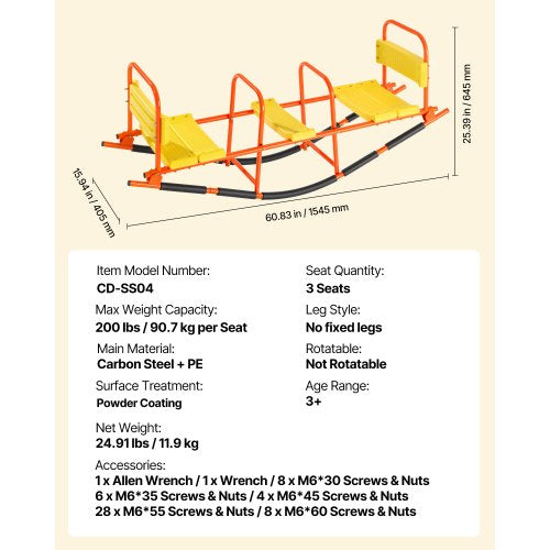 Kids Seesaw 200 lbs Load Capacity Metal Rocking Teeter Totter with Handles