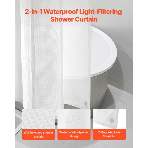 No Hook Shower Curtain 2in1 Waterproof Waffle Weave Shower Curtains 240