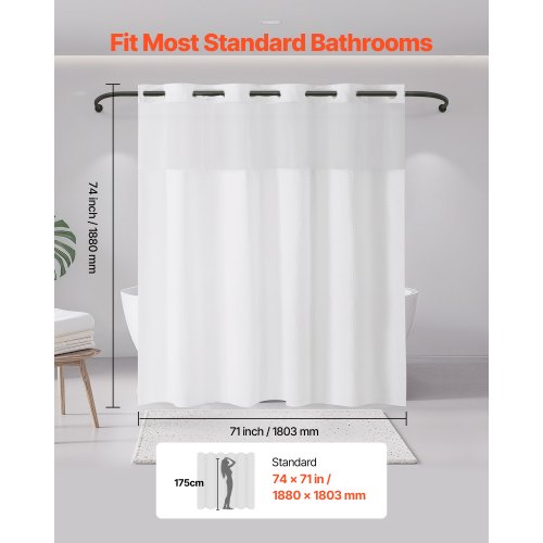 No Hook Shower Curtain 2in1 Waterproof Waffle Weave Shower Curtains 240