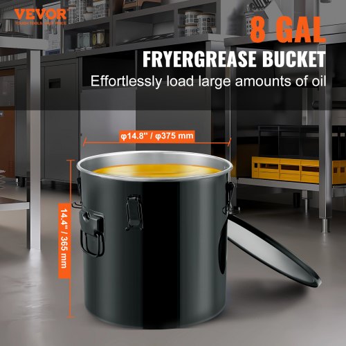 Fryer Grease Bucket 8 Gal Oil Disposal Caddy Stainless Steel Fryer Oil