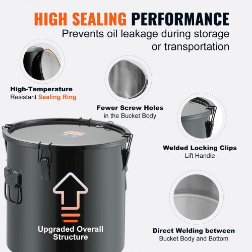 Fryer Grease Bucket 8 Gal Oil Disposal Caddy Stainless Steel Fryer Oil