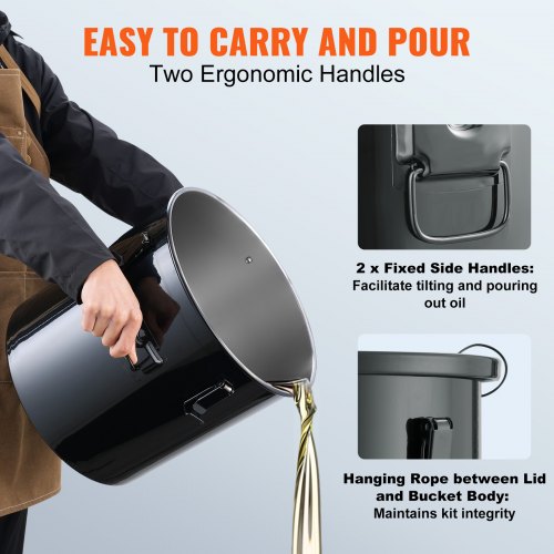 Fryer Grease Bucket 8 Gal Oil Disposal Caddy Stainless Steel Fryer Oil