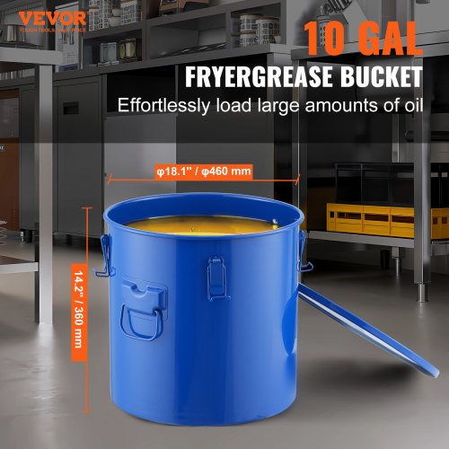 Fryer Grease Bucket 10 Gal Oil Disposal Caddy Carbon Steel Fryer Oil Bucket