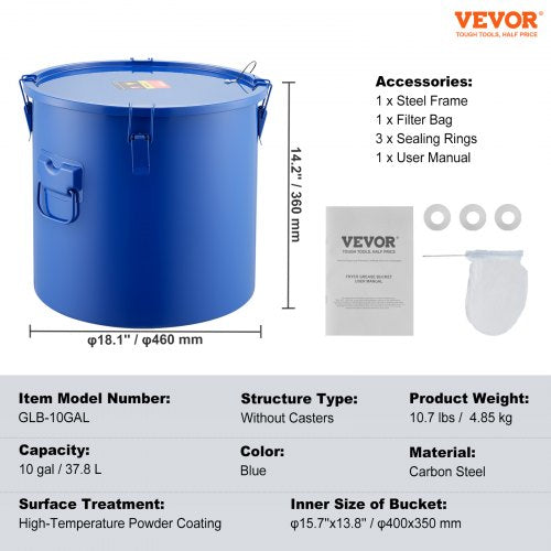 Fryer Grease Bucket 10 Gal Oil Disposal Caddy Carbon Steel Fryer Oil Bucket