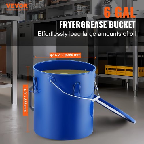 Fryer Grease Bucket 6 Gal Oil Disposal Caddy Carbon Steel Fryer Oil Bucket