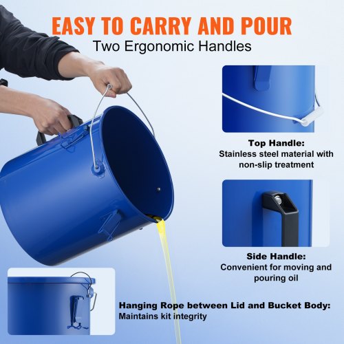Fryer Grease Bucket 6 Gal Oil Disposal Caddy Carbon Steel Fryer Oil Bucket