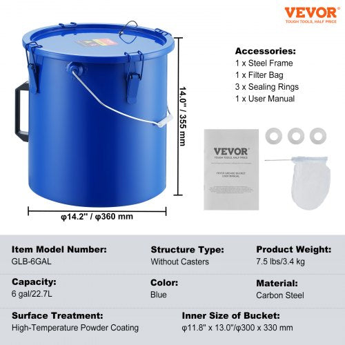 Fryer Grease Bucket 6 Gal Oil Disposal Caddy Carbon Steel Fryer Oil Bucket