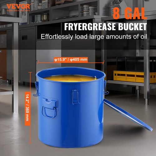 Fryer Grease Bucket 8 Gal Oil Disposal Caddy Carbon Steel Fryer Oil Bucket
