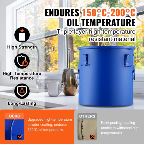 Fryer Grease Bucket 8 Gal Oil Disposal Caddy Carbon Steel Fryer Oil Bucket
