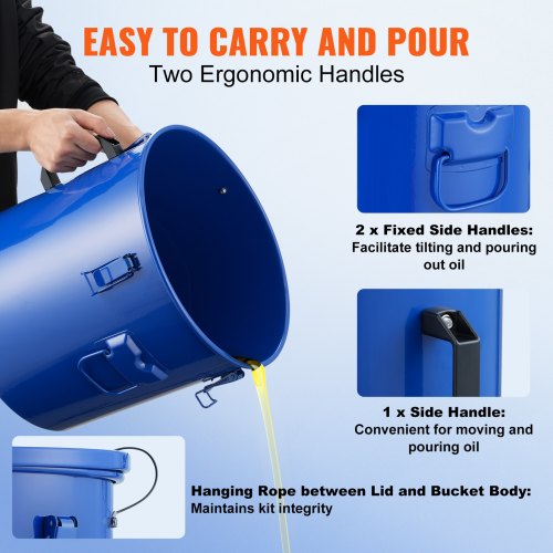 Fryer Grease Bucket 8 Gal Oil Disposal Caddy Carbon Steel Fryer Oil Bucket