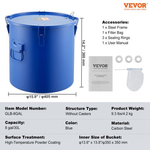 Fryer Grease Bucket 8 Gal Oil Disposal Caddy Carbon Steel Fryer Oil Bucket