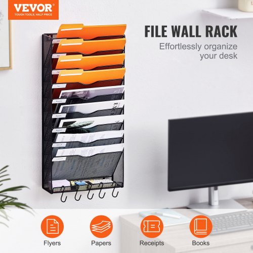 File Wall Rack OnePiece 10 Pockets Mesh Wall File Holder Wall Mounted