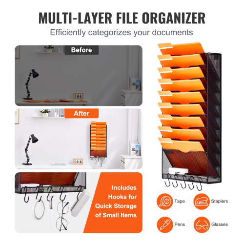 File Wall Rack OnePiece 10 Pockets Mesh Wall File Holder Wall Mounted