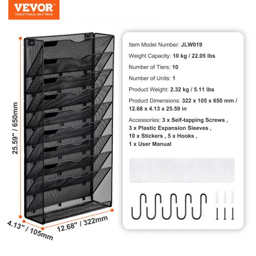 File Wall Rack OnePiece 10 Pockets Mesh Wall File Holder Wall Mounted