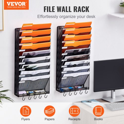 File Wall Rack TwoPiece 10 Pockets Mesh Wall File Holder Wall Mounted