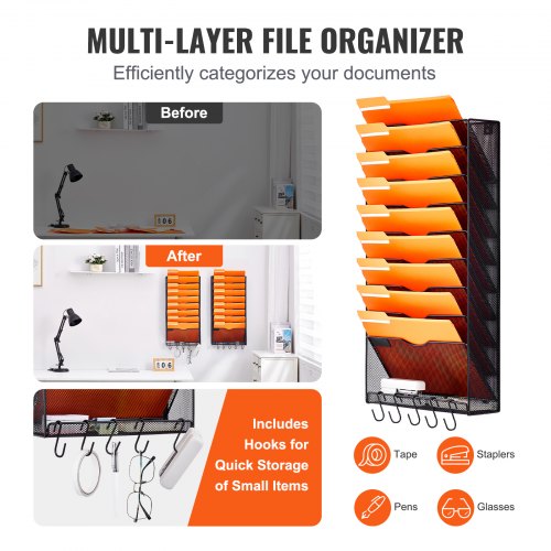 File Wall Rack TwoPiece 10 Pockets Mesh Wall File Holder Wall Mounted
