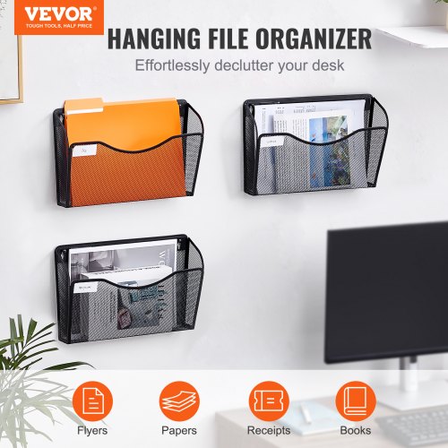 File Wall Rack ThreePiece 1 Pocket Mesh Wall File Holder Wall Mounted