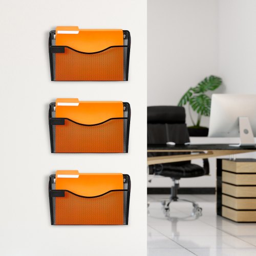 File Wall Rack ThreePiece 1 Pocket Mesh Wall File Holder Wall Mounted