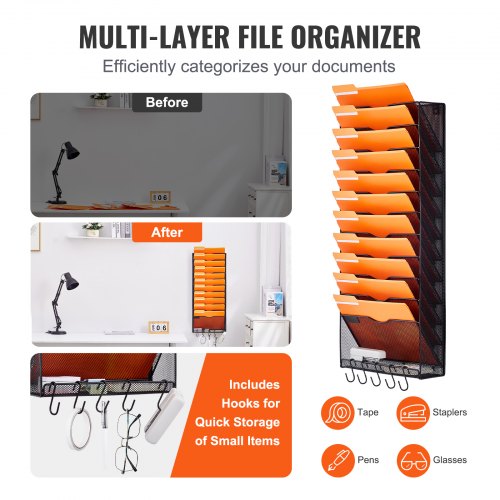 File Wall Rack OnePiece 12 Pockets Mesh Wall File Holder Wall Mounted