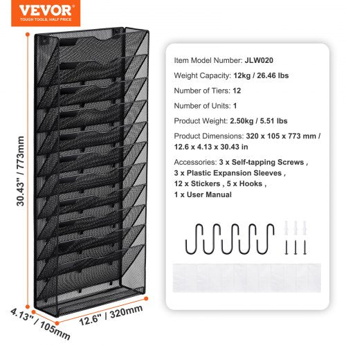File Wall Rack OnePiece 12 Pockets Mesh Wall File Holder Wall Mounted