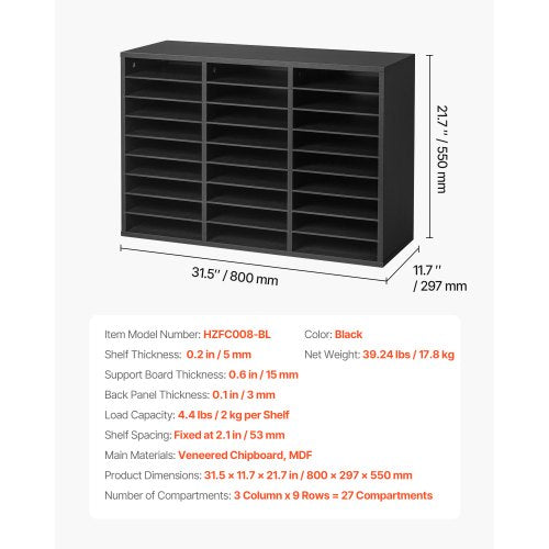 Literature Organizer 27 Compartments Office Mailbox with Removable Shelves