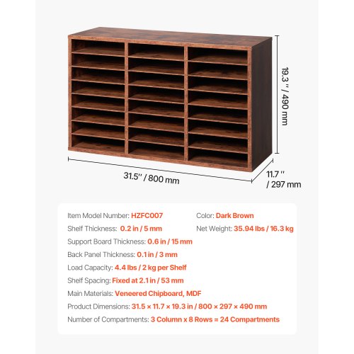 Literature Organizer 24 Compartments Office Mailbox with Removable Shelves