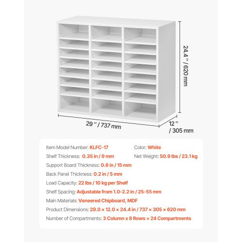 Literature Organizer 24 Compartments Office Mailbox with Adjustable