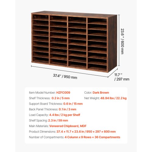 Literature Organizer 36 Compartments Office Mailbox with Removable Shelves