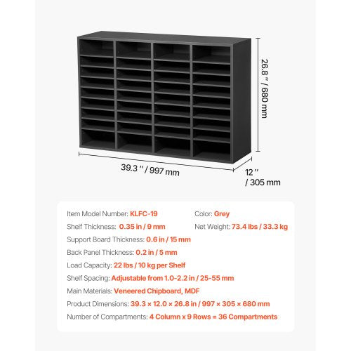 Literature Organizer 36 Compartments Office Mailbox with Adjustable