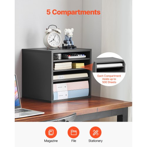 Literature Organizer 5 Compartments Office Mailbox with Adjustable Shelves