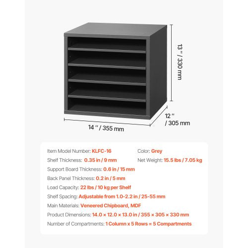 Literature Organizer 5 Compartments Office Mailbox with Adjustable Shelves