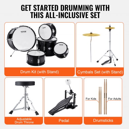 Kids Drum Set 5Piece 16 in Beginner Full Drum Set with Bass Toms Snare