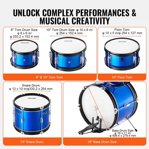 Kids Drum Set 5Piece 16 in Beginner Full Drum Set with Bass Toms Snare 1