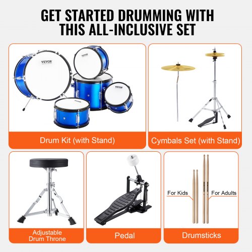 Kids Drum Set 5Piece 16 in Beginner Full Drum Set with Bass Toms Snare 1