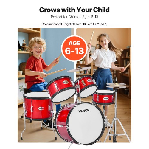 Kids Drum Set 5Piece 16 in Junior Drum Sets Beginner Drums Set with Adjustable