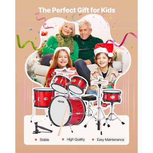 Kids Drum Set 5Piece 16 in Junior Drum Sets Beginner Drums Set with Adjustable