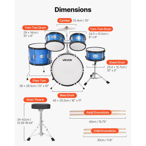 Kids Drum Set 5Piece 16 in Junior Drum Sets Beginner Drums Set with Adjustable 1