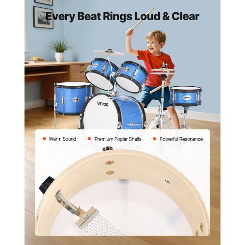 Kids Drum Set 5Piece 16 in Junior Drum Sets Beginner Drums Set with Adjustable 1