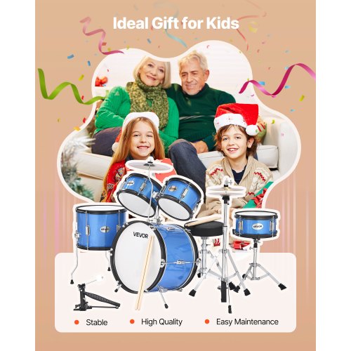 Kids Drum Set 5Piece 16 in Junior Drum Sets Beginner Drums Set with Adjustable 1