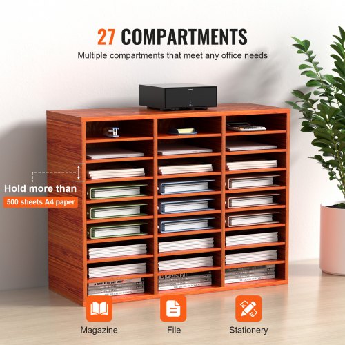 27 Compartments Wood Literature Organizer Adjustable Shelves Medium