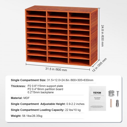 27 Compartments Wood Literature Organizer Adjustable Shelves Medium
