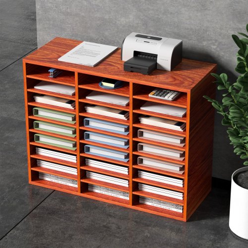 27 Compartments Wood Literature Organizer Adjustable Shelves Medium