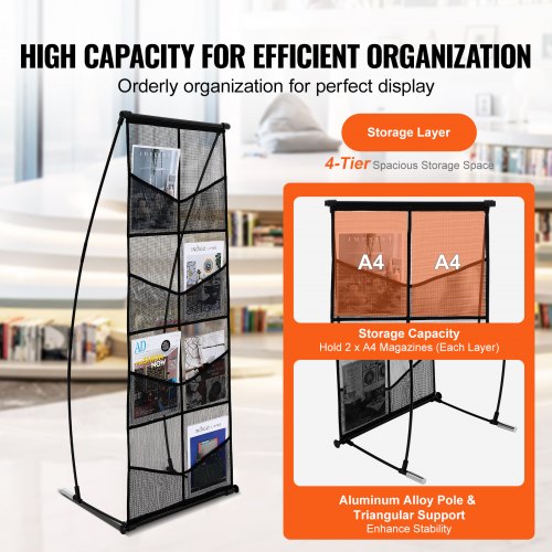 Brochure Display Stand 4Tier 8 Pockets Mesh Literature Display Holder