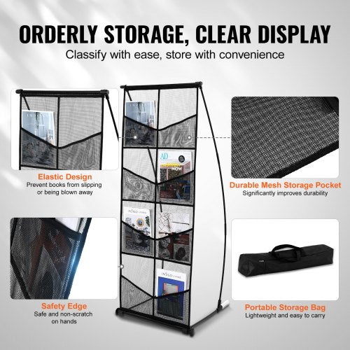 Brochure Display Stand 4Tier 8 Pockets Mesh Literature Display Holder