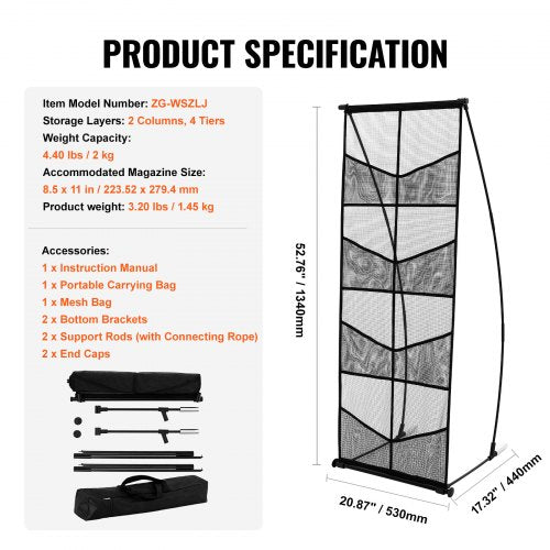 Brochure Display Stand 4Tier 8 Pockets Mesh Literature Display Holder
