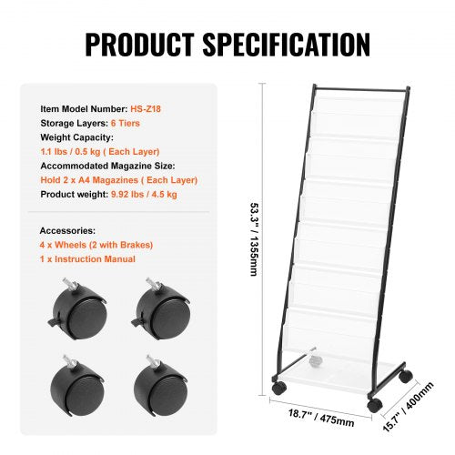 Brochure Display Rack 6Tier Magazine Literature Display Stand Floor