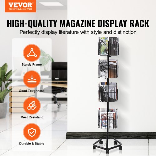 Brochure Display Rack 4Tier 32 Pockets Rotating Magazine Literature