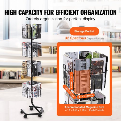 Brochure Display Rack 4Tier 32 Pockets Rotating Magazine Literature