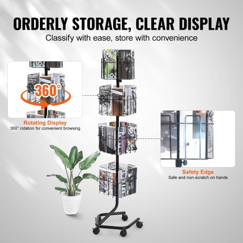Brochure Display Rack 4Tier 32 Pockets Rotating Magazine Literature